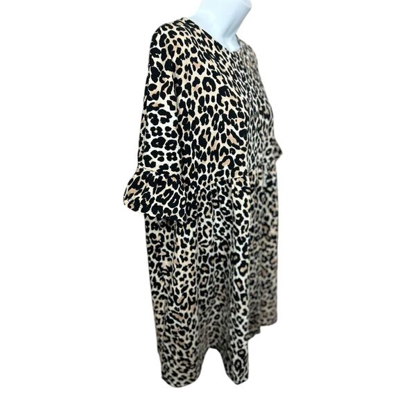 Asos Design Animal Print Mini Smocked Dress Sz 4 Oversized Flounce Sleeve - Picture 4 of 6
